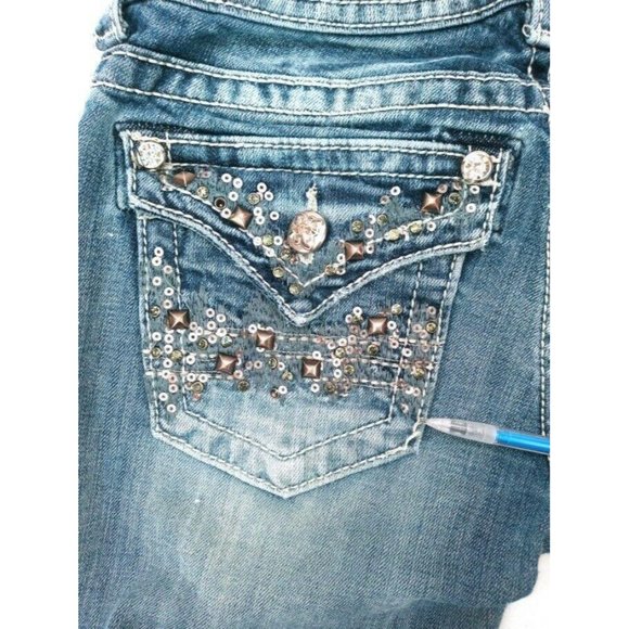 Miss Me Women's Jeans Sz 26 JE8007BR Boot Sequin Rhinestone Distressed Back Flap - Picture 12 of 12